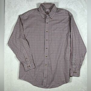 Brooks Brothers Size Medium Non-Iron Red and White Plaid Button Down Shirt